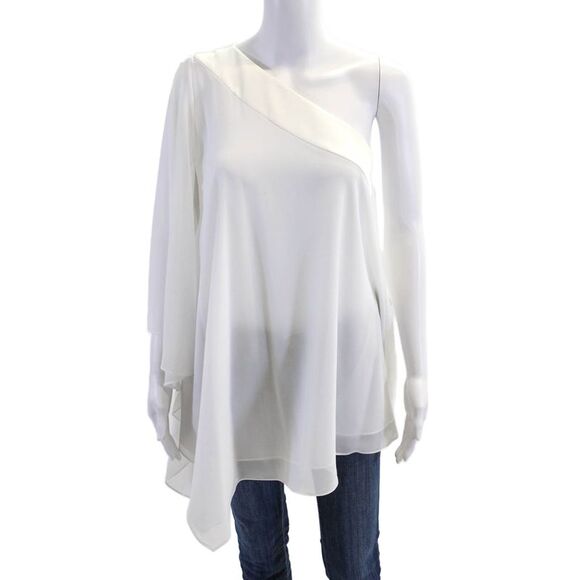 Badgley Mischka Tops - Badgley Mischka Womens One Shoulder Sleeveless Asymmetric Blouse White Size L